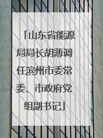 山东省能源局局长胡薄调任滨州市委常委、市政府党组副书记