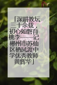 深耕教坛三十余载，初心如磐育桃李——记郴州市苏仙区栖凤渡中学优秀教师黄辉华